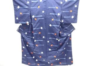 横段に花模様織り出し手織り紬着物アンサンブル